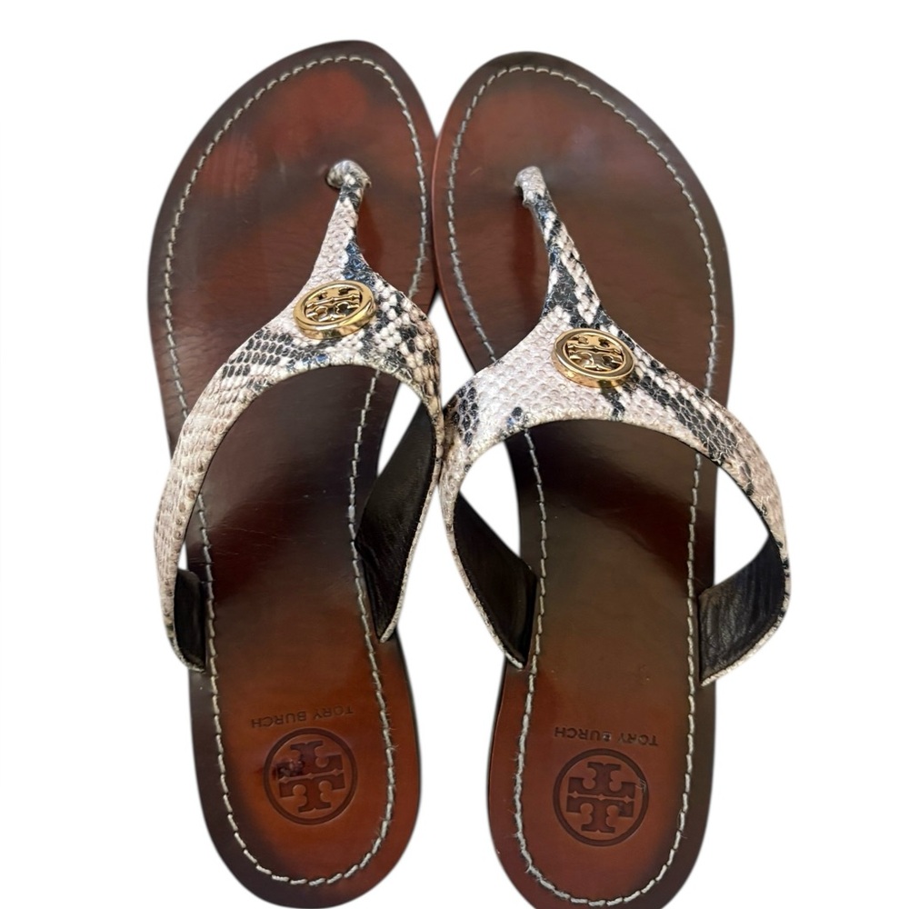 Tory Burch Women's Cameron Python Leather Flip Fl… - image 1
